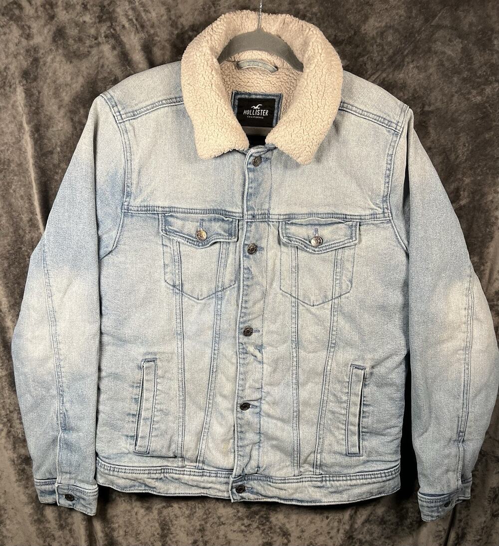 Hollister Sherpa Lined Denim Jacket Mens Large Light Wash Epic Flex